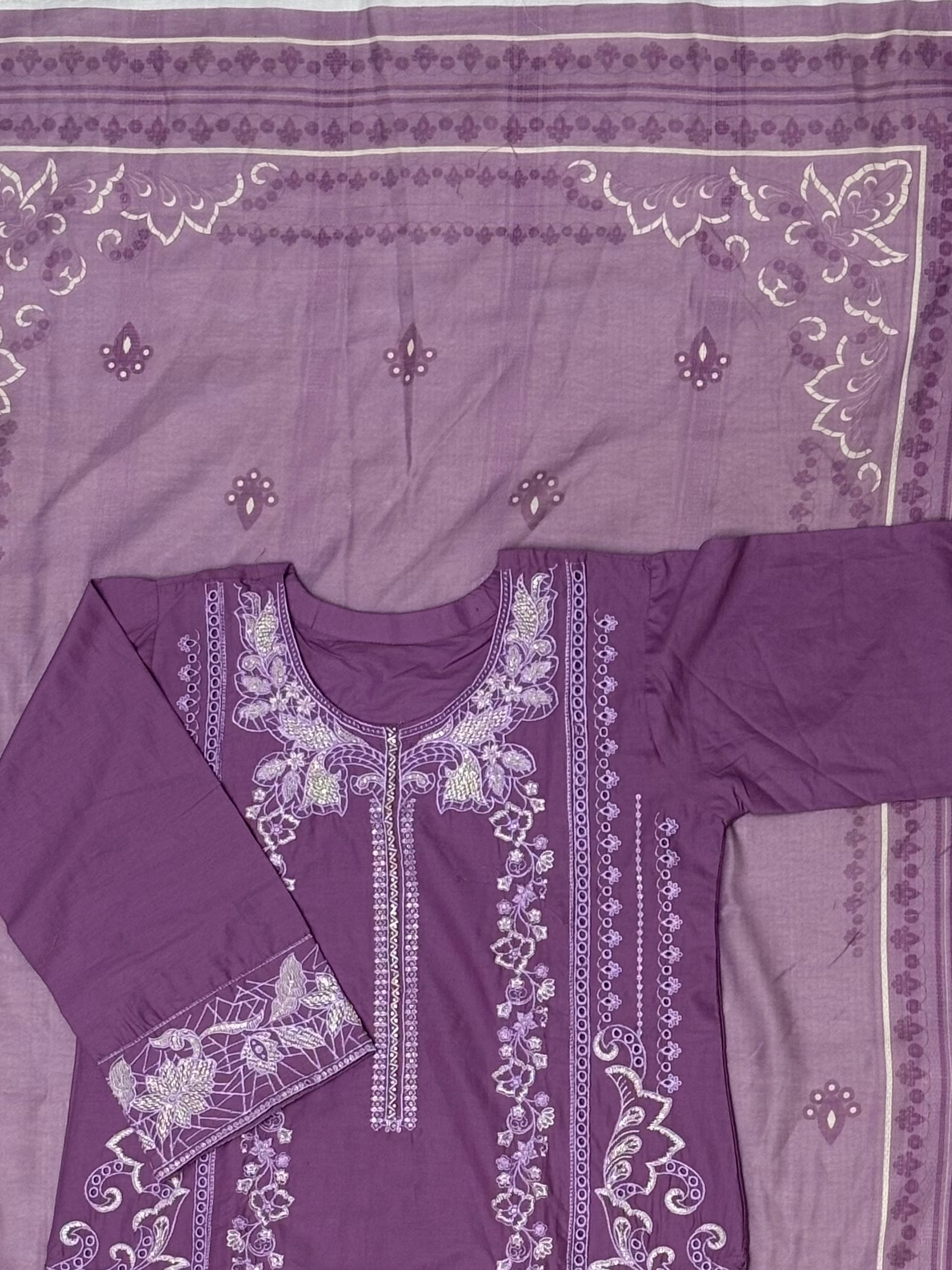 LOOGDI Purple Silver Embroidered 3-Piece Suit