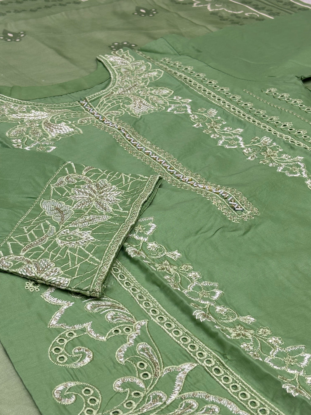 LOOGDI Sage Green Embroidered 3-Piece Suit