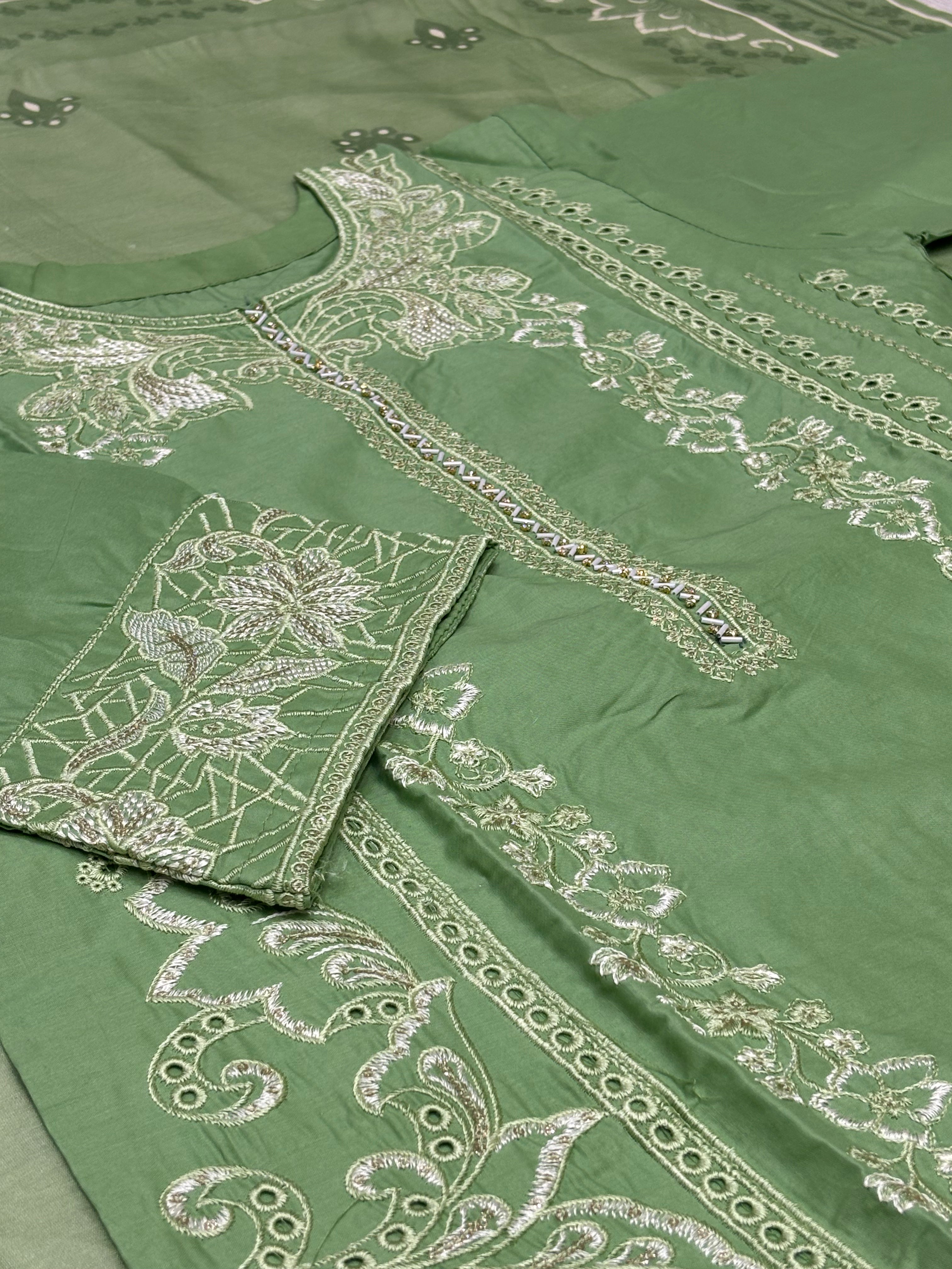 LOOGDI Sage Green Embroidered 3-Piece Suit