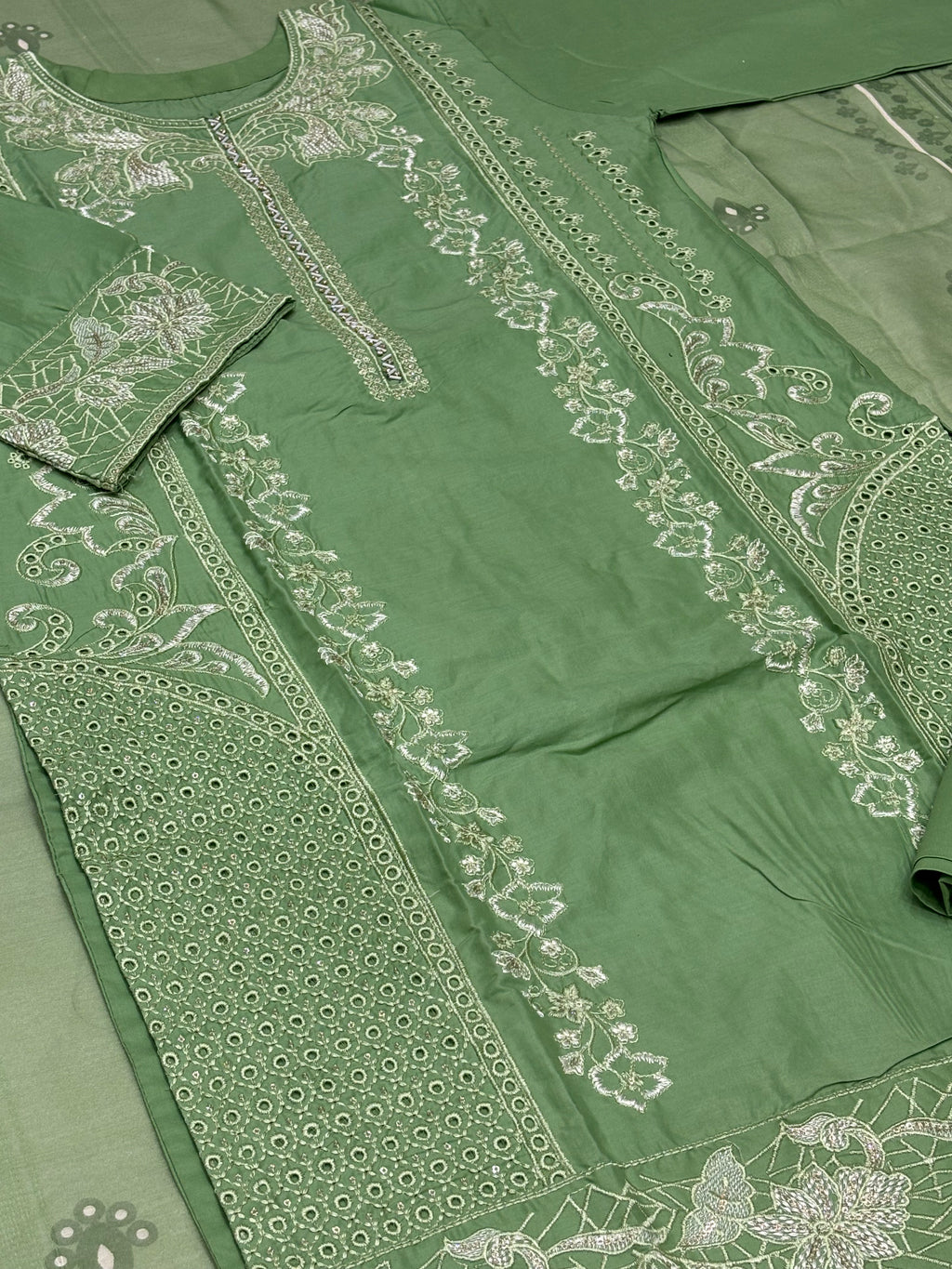 LOOGDI Sage Green Embroidered 3-Piece Suit