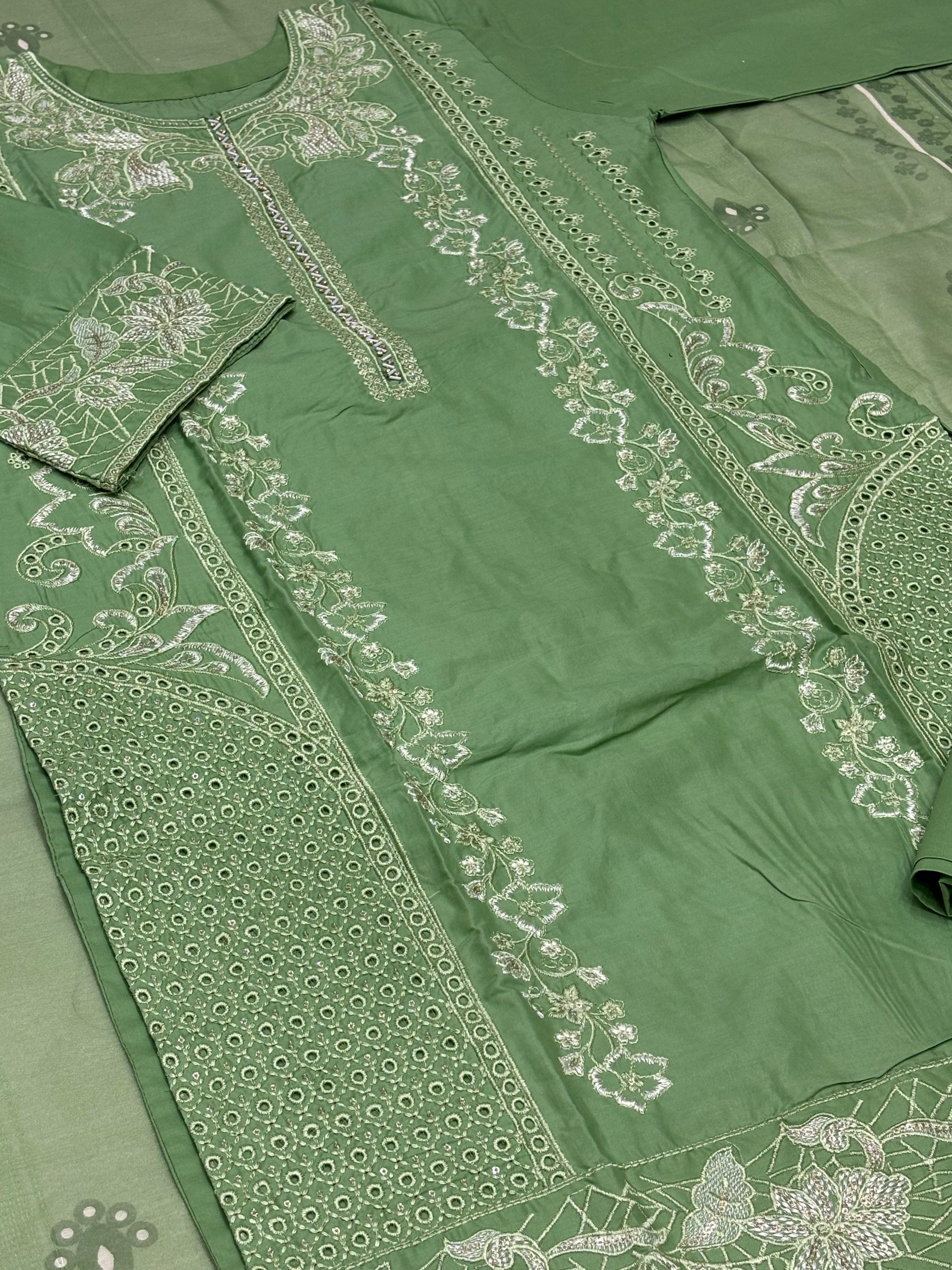 LOOGDI Sage Green Embroidered 3-Piece Suit