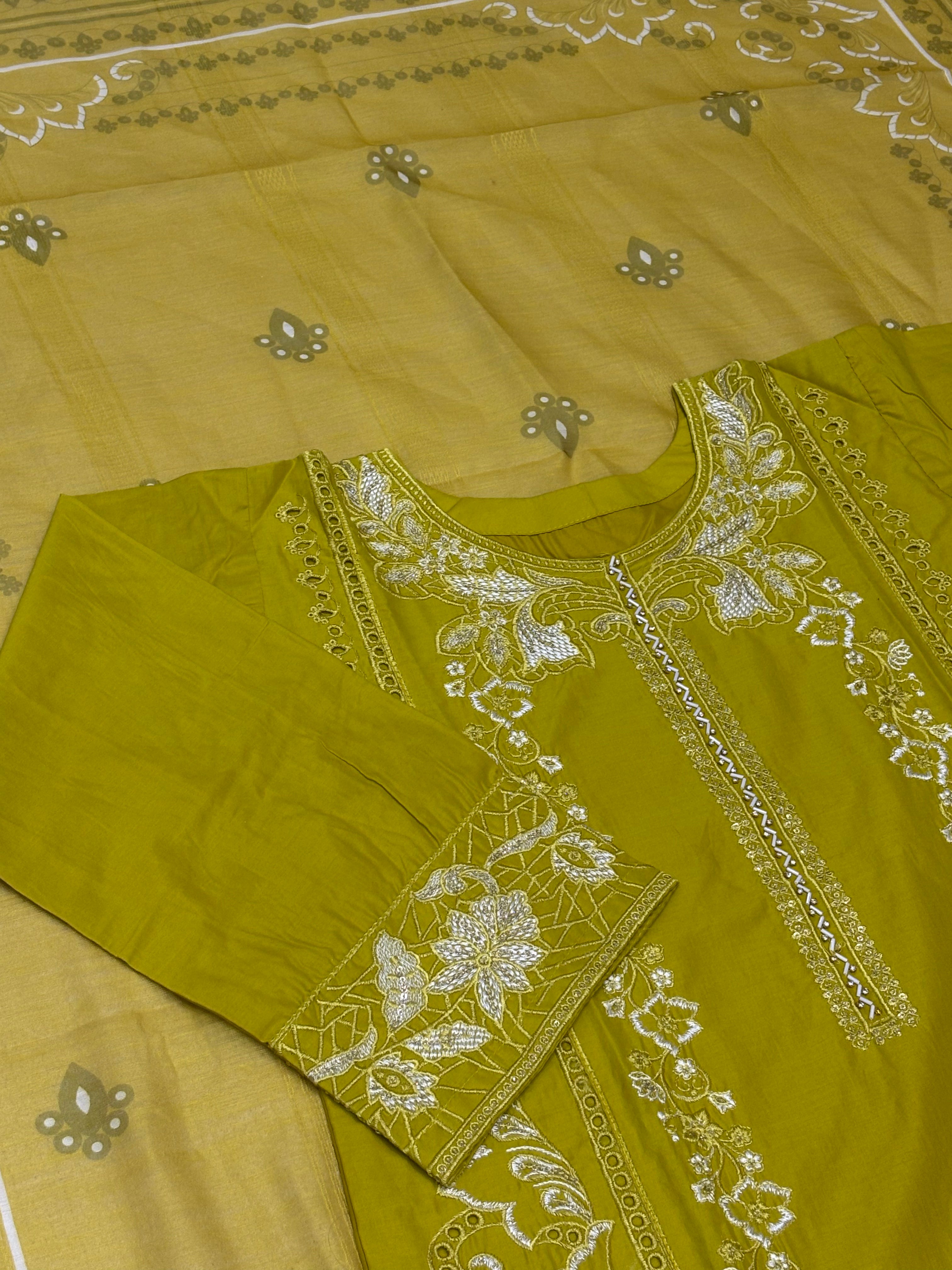LOOGDI Chartreuse Printed Embroidered 3-Piece Suit