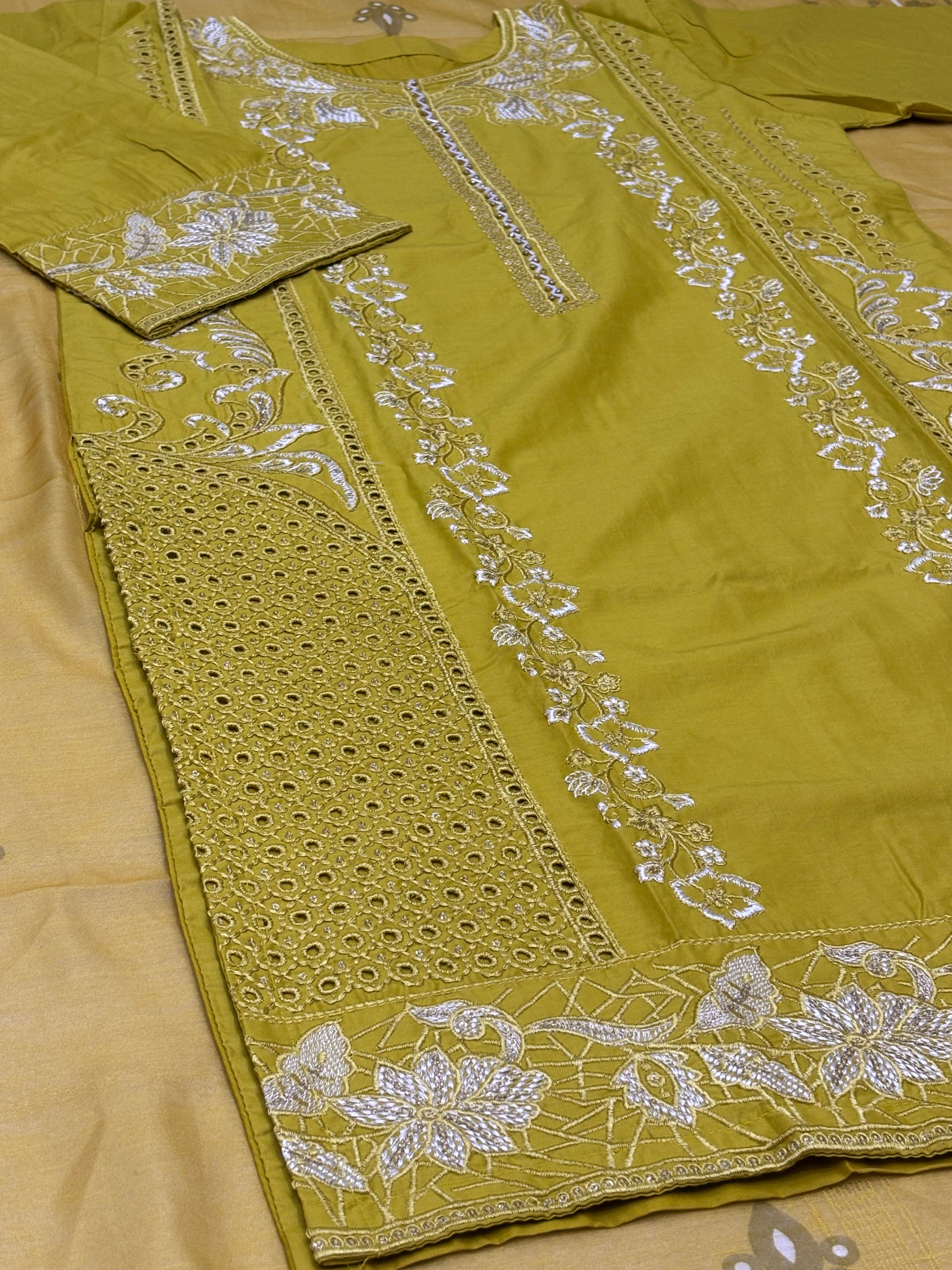 LOOGDI Chartreuse Printed Embroidered 3-Piece Suit