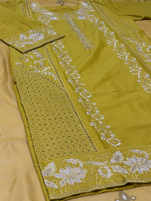 LOOGDI Chartreuse Printed Embroidered 3-Piece Suit
