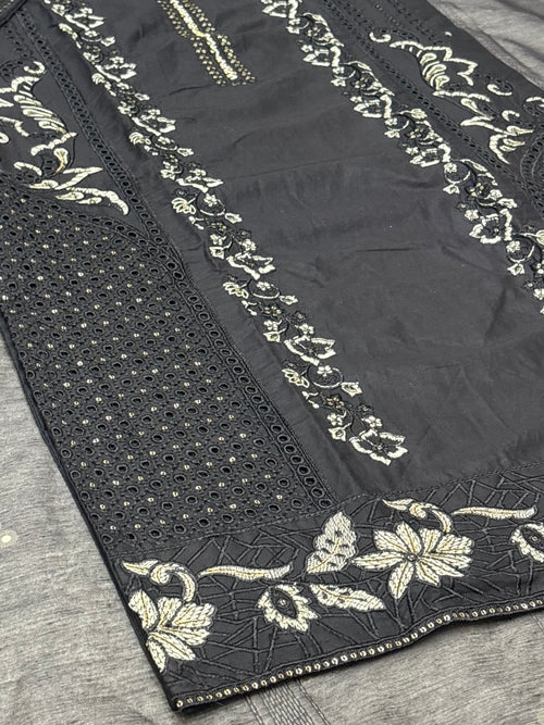 LOOGDI Black Gold Floral Embroidered 3-Piece Suit