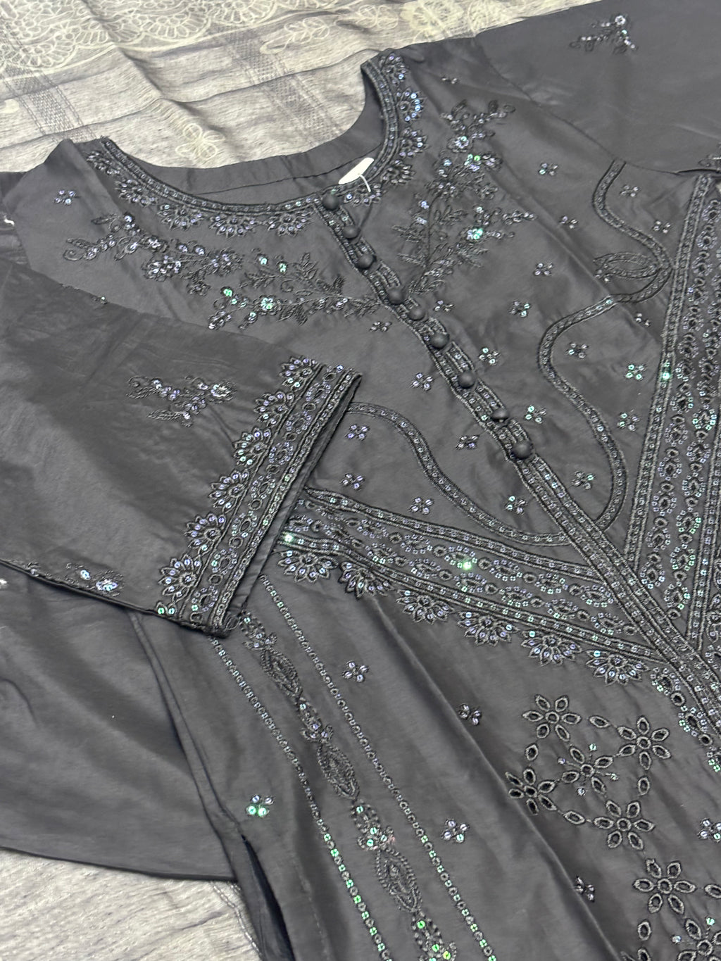 LOOGDI Black Sequin Embroidered 3-Piece Suit