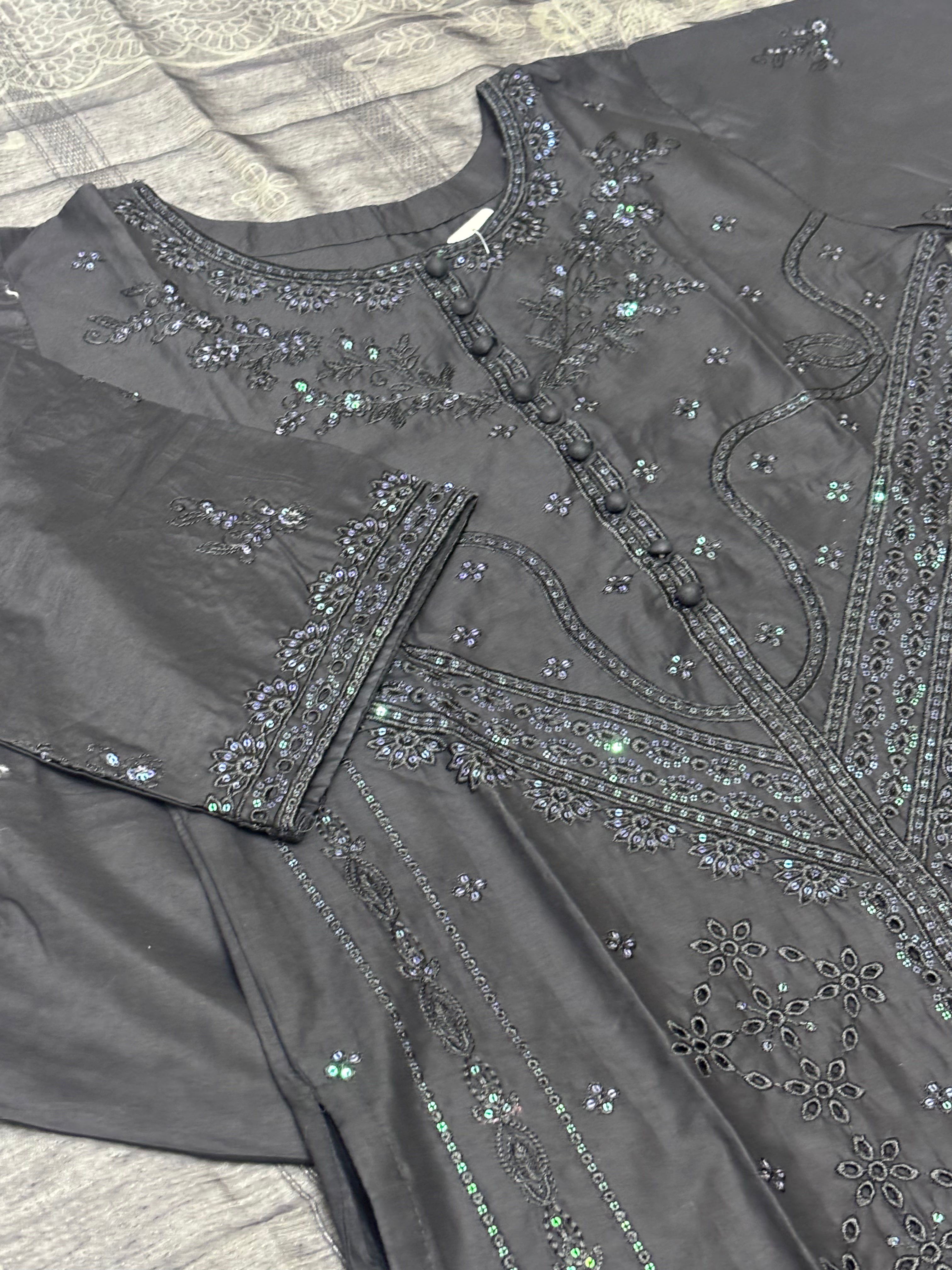 LOOGDI Black Sequin Embroidered 3-Piece Suit