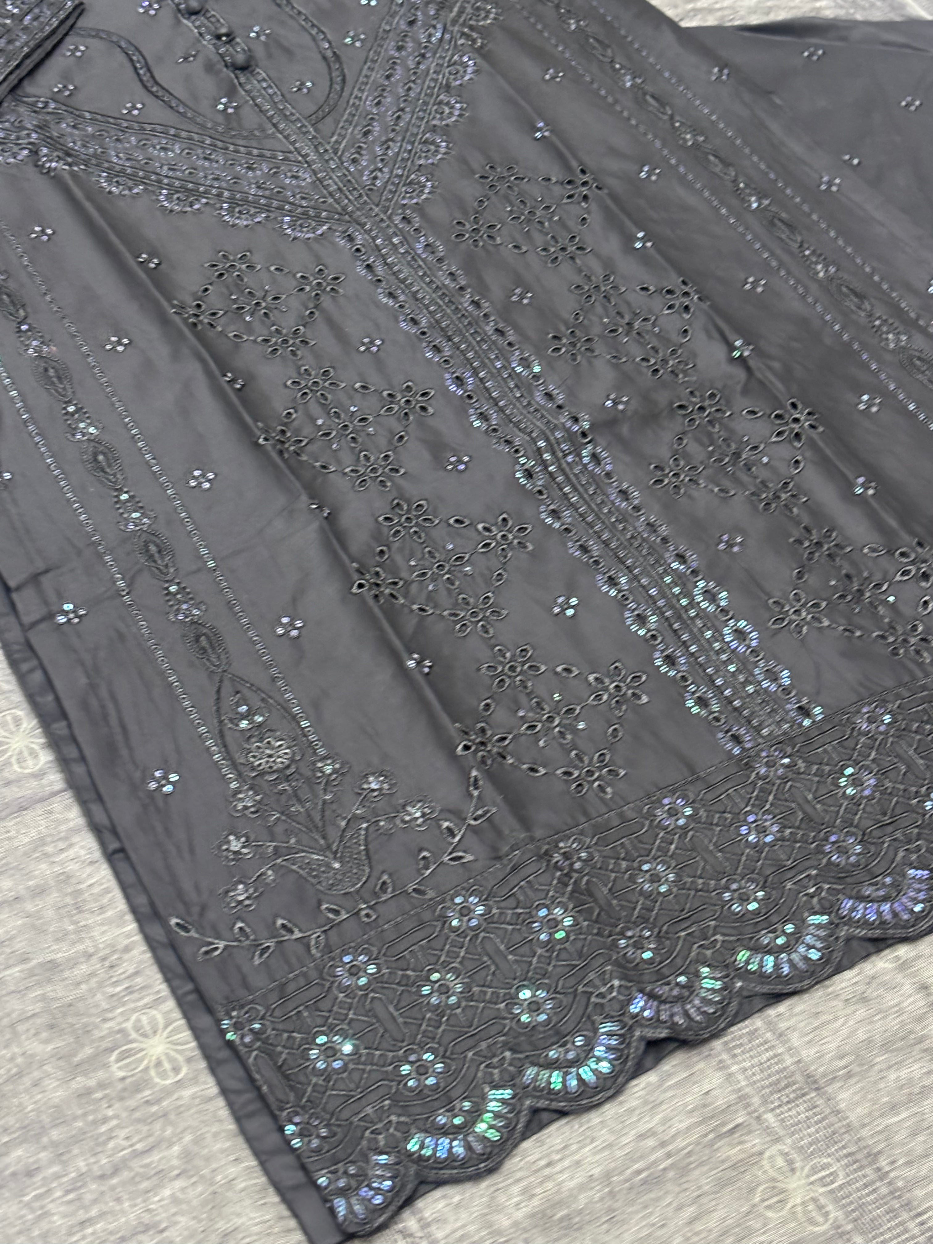 LOOGDI Black Sequin Embroidered 3-Piece Suit