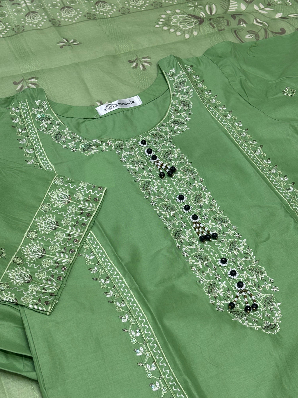 LOOGDI Mint Green Chikankari Embroidered 3-Piece Suit