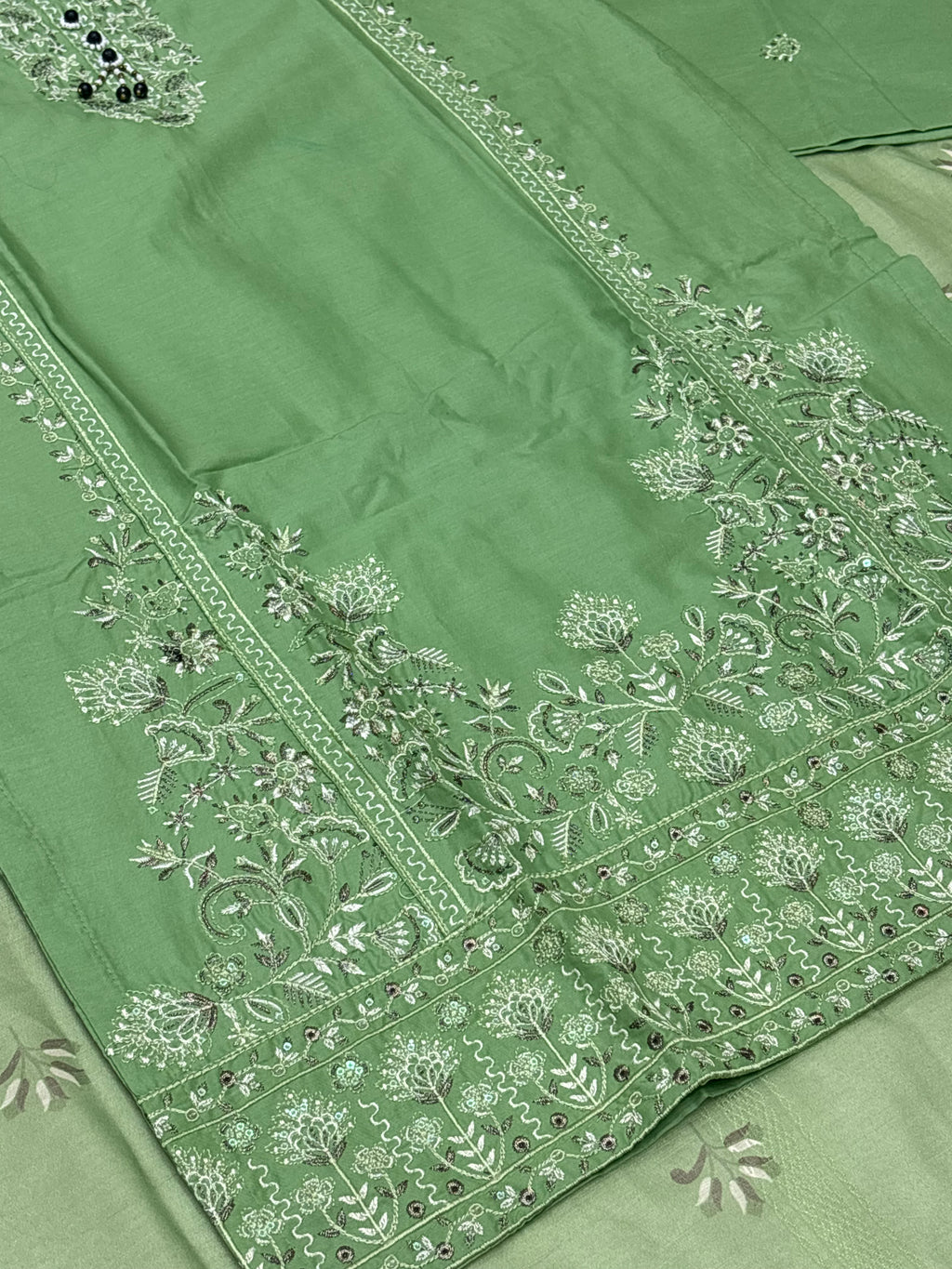 LOOGDI Mint Green Chikankari Embroidered 3-Piece Suit