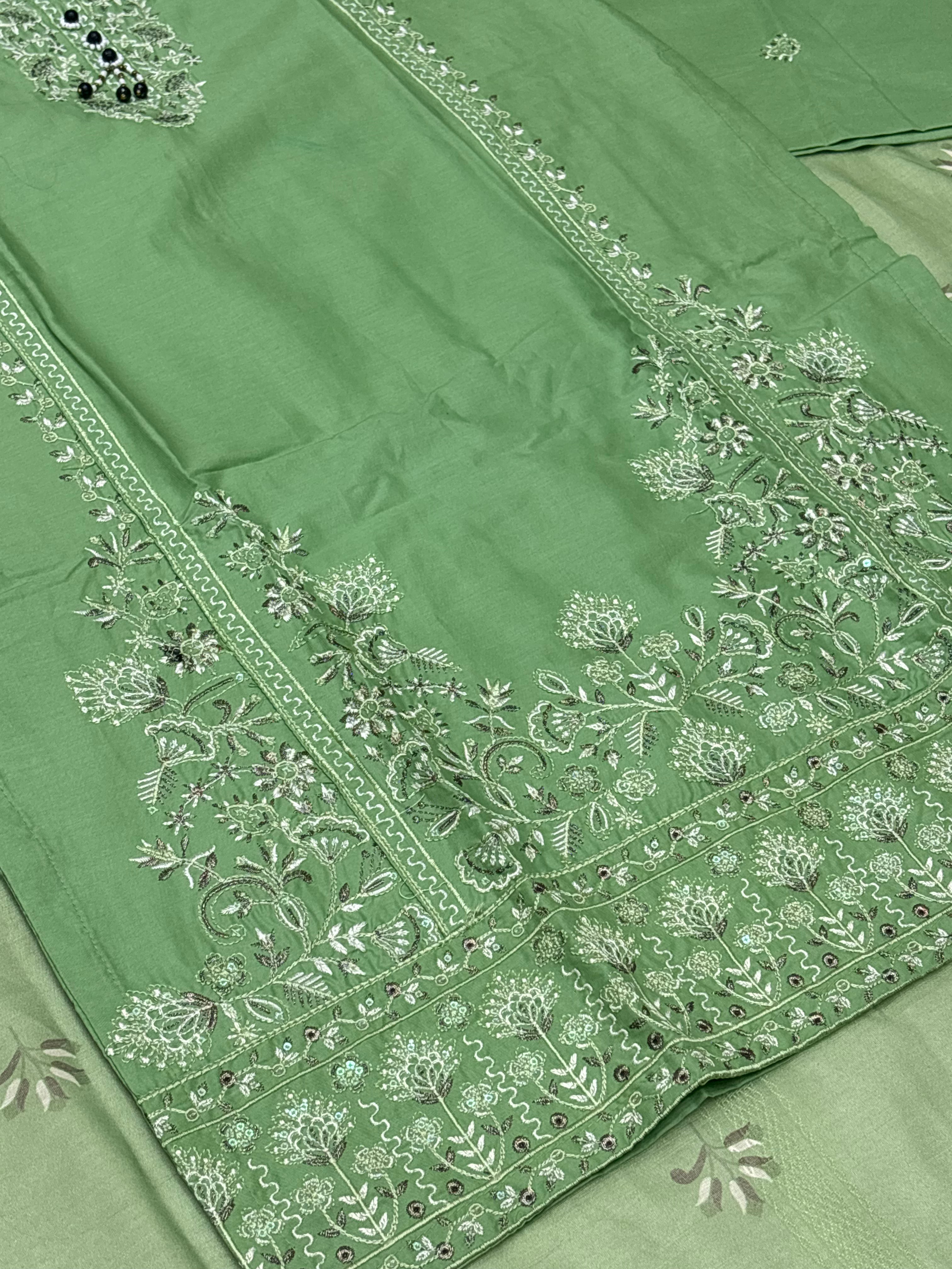 LOOGDI Mint Green Chikankari Embroidered 3-Piece Suit