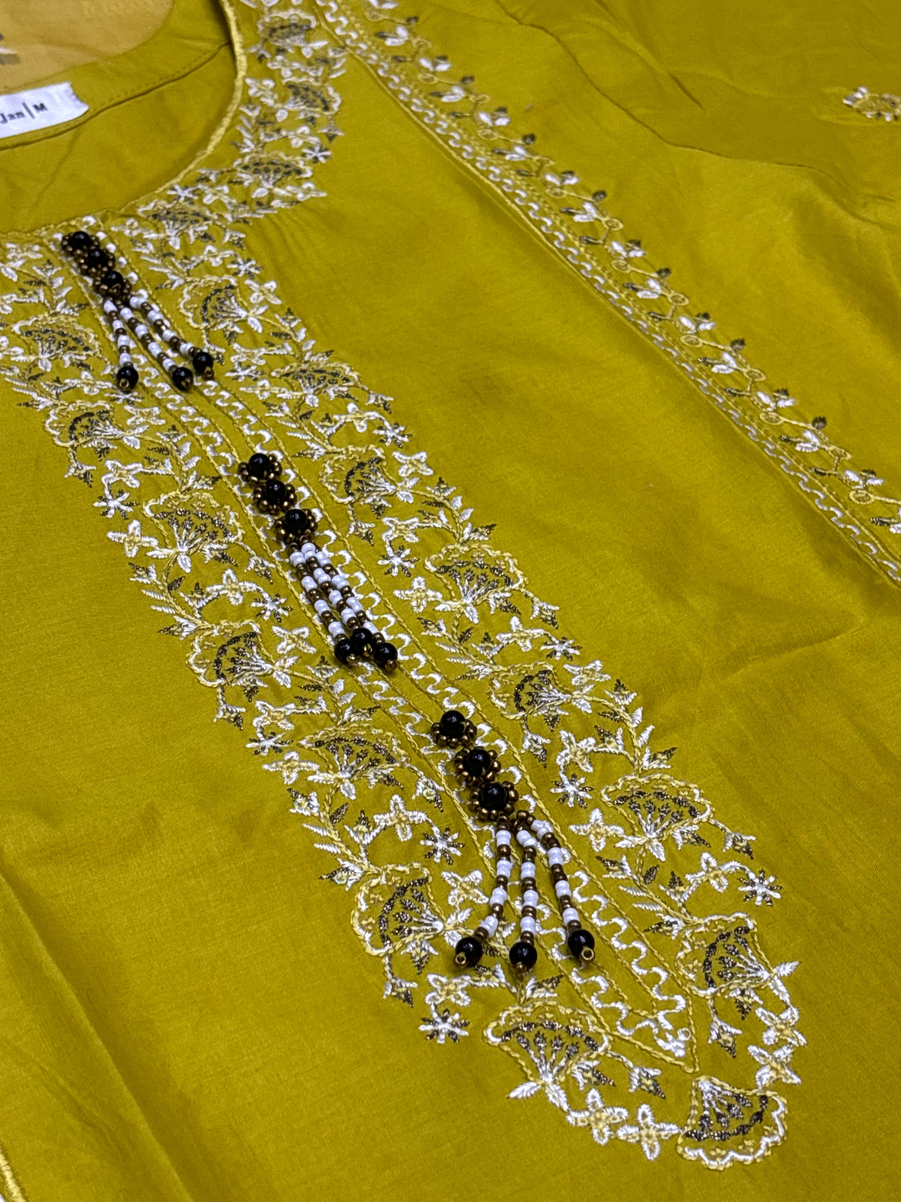 LOOGDI Olive Green Embroidered 3-Piece Suit