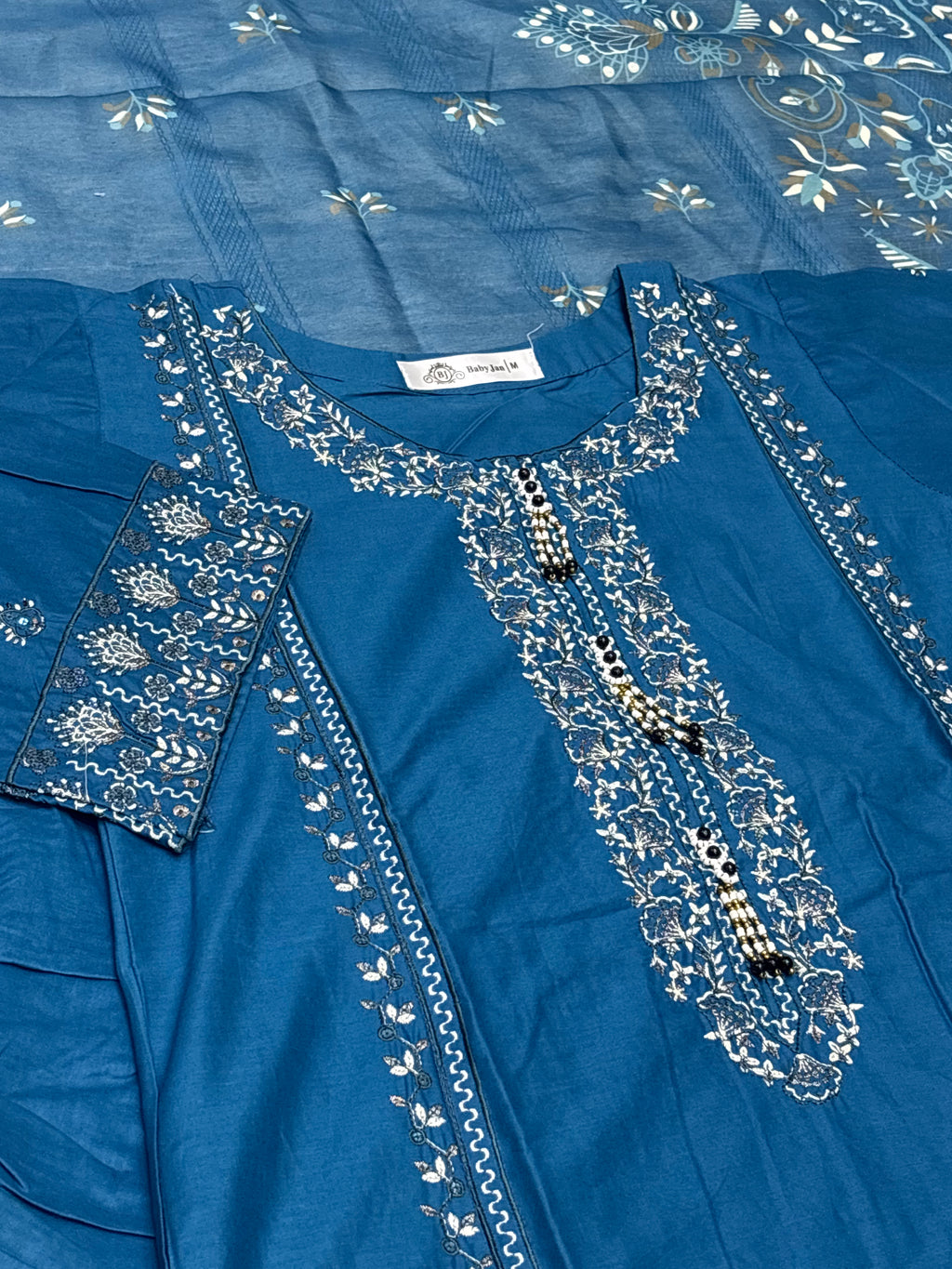 LOOGDI Teal Blue Embroidered 3-Piece Suit