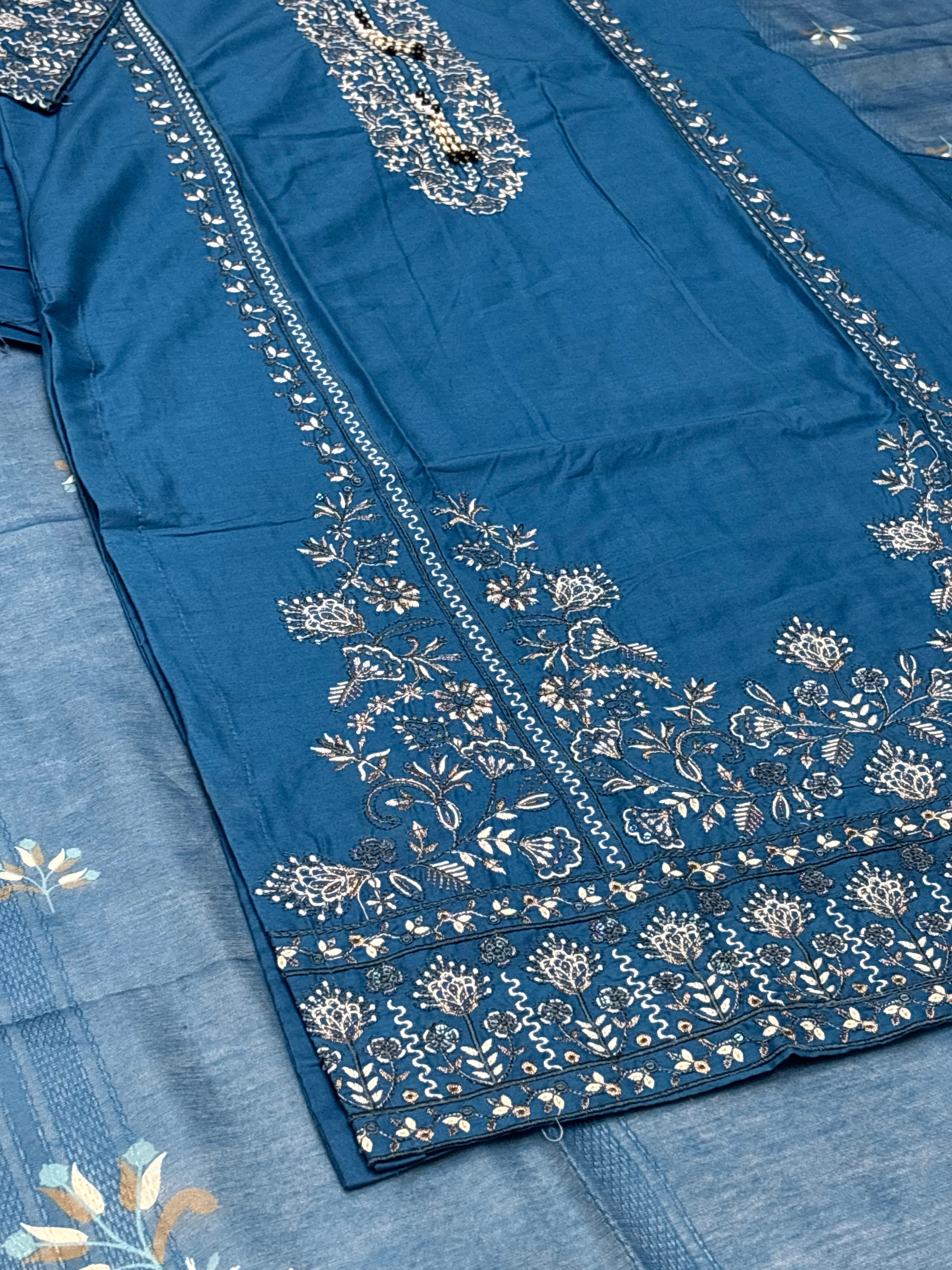 LOOGDI Teal Blue Embroidered 3-Piece Suit