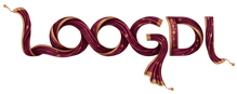 Decorative text 'LOOGDI' with a maroon color on a white background