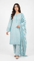 LOOGDI Sky Blue Chevron Print 3-Piece Shalwar Kameez