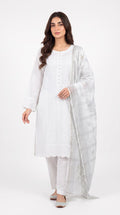LOOGDI White 3-Piece Shalwar Kameez