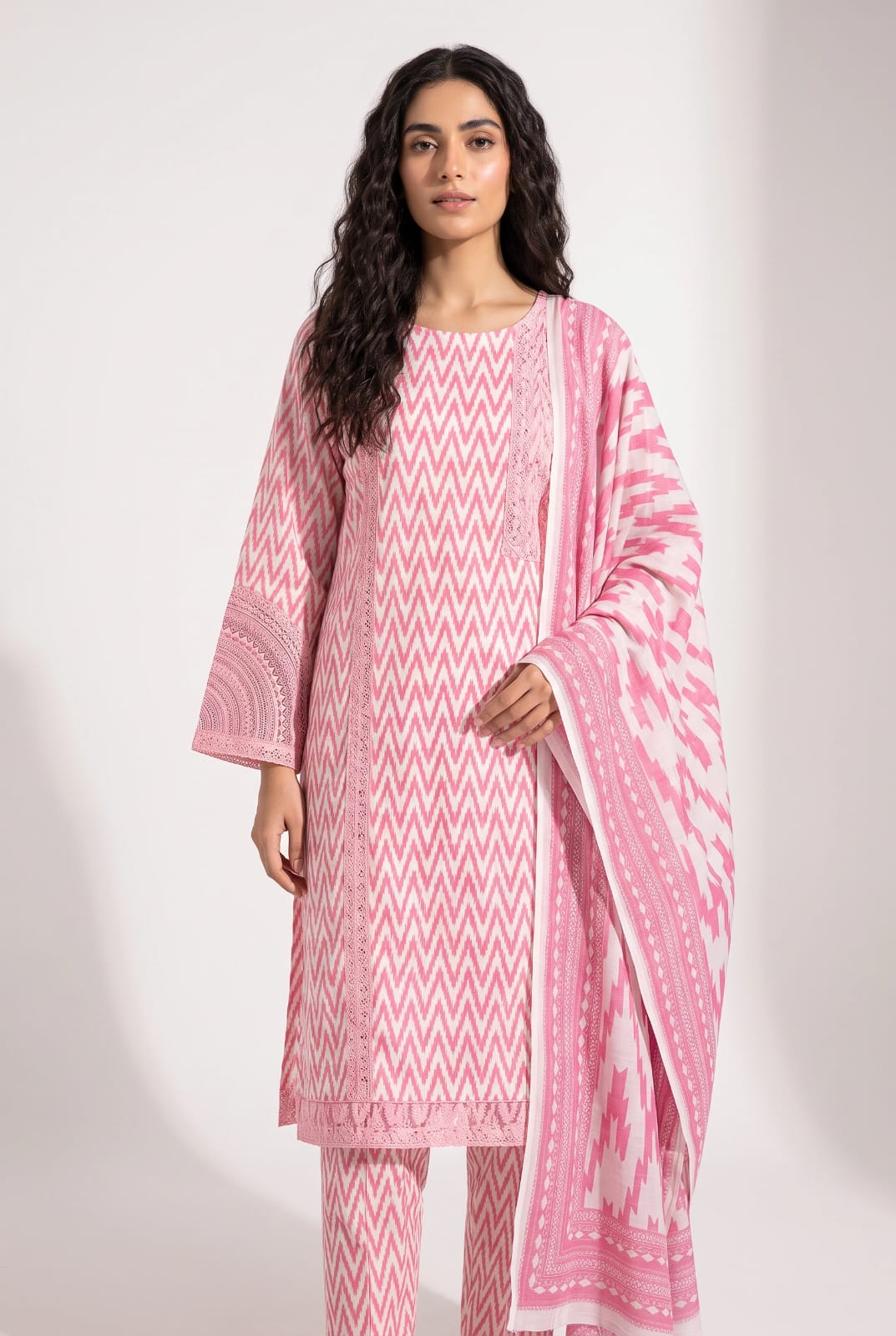 LOOGDI Pink Chevron Print 3-Piece Shalwar Kameez