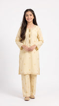LOOGDI Girls Light Yellow Floral 3-Piece Shalwar Kameez