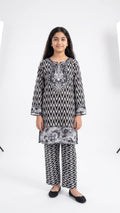LOOGDI Girls Black Zigzag Print 3-Piece Shalwar Kameez