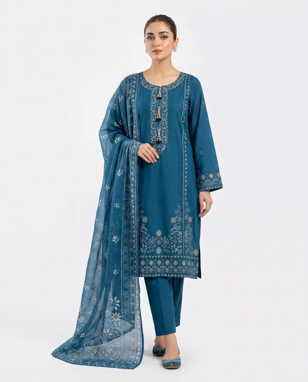 LOOGDI Teal Blue Embroidered 3-Piece Suit