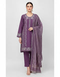LOOGDI Purple Silver Embroidered 3-Piece Suit