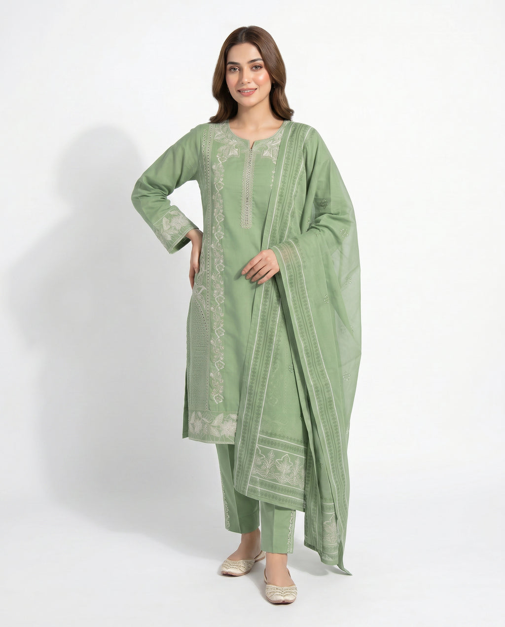 LOOGDI Sage Green Embroidered 3-Piece Suit
