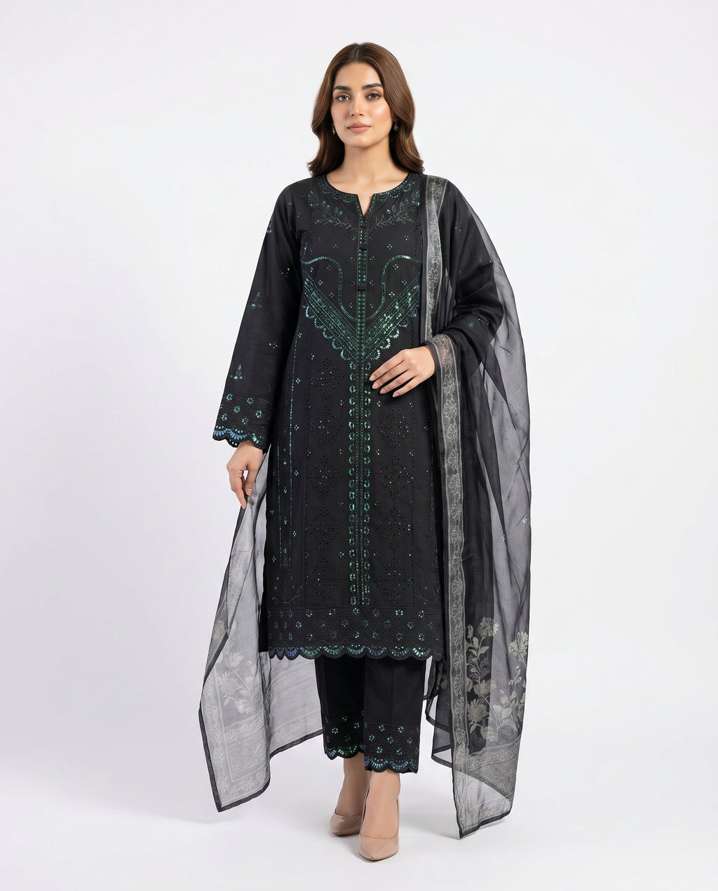 LOOGDI Black Sequin Embroidered 3-Piece Suit