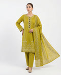 LOOGDI Olive Green Embroidered 3-Piece Suit