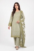 Olive Green Ikat Print 3-Piece Suits